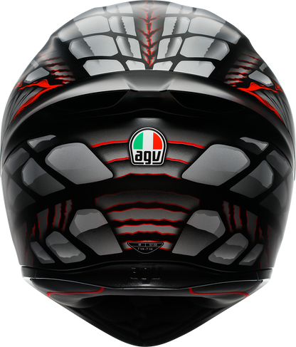 AGV K1 S Lyzard matte black, gray, and red motorcycle helmet with XL size, sleek design, and aerodynamic shape.
