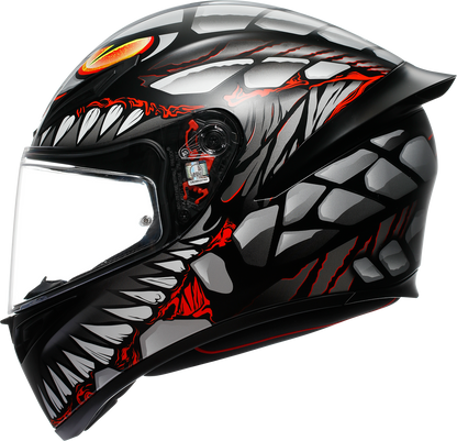 AGV K1 S Lyzard matte black, gray, and red motorcycle helmet in small size, featuring aerodynamic design and ventilation.