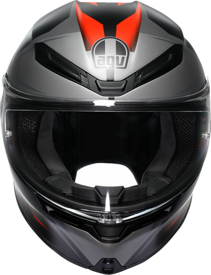 AGV K6 S racing helmet in matte black, gray, and red, small size, lightweight and aerodynamic design for high-speed riding.