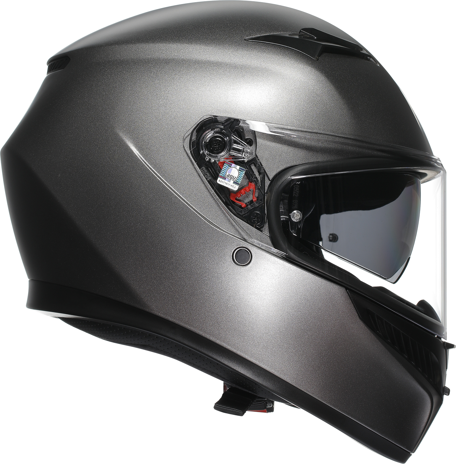 AGV K3 Mono Matte Luna Gray motorcycle helmet with Pinlock® lens and advanced ventilation system, 2XL size, close-up view.