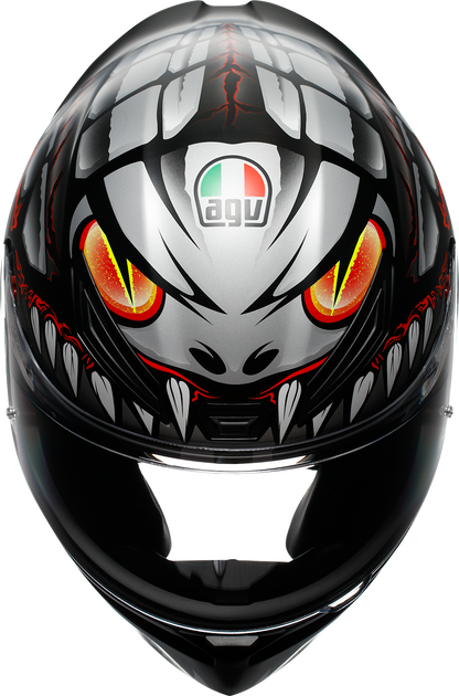 AGV K1 S Lyzard matte black, gray, and red motorcycle helmet in XL size, featuring aerodynamic design and secure strap system.