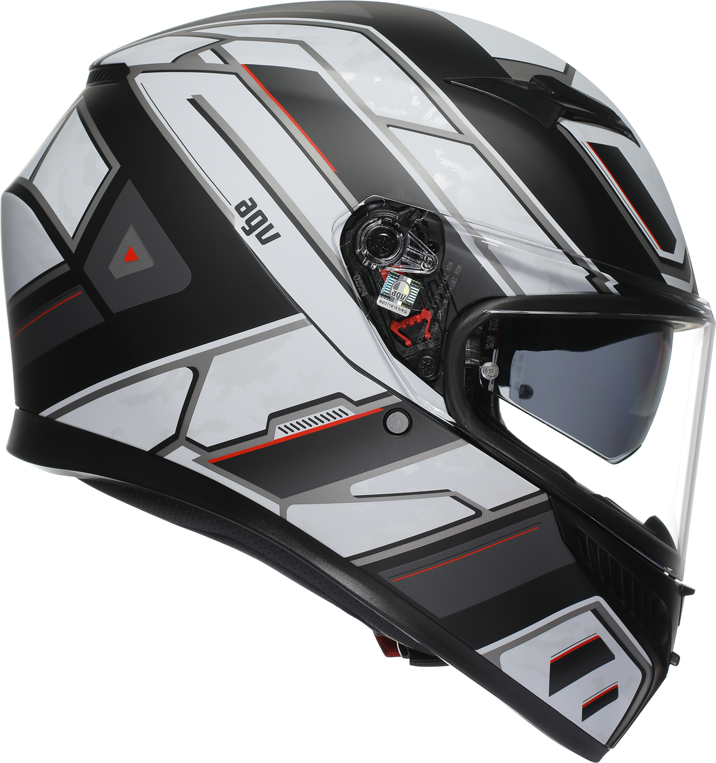 AGV K3 motorcycle helmet in matte black and white, large size, showcasing sleek design and ventilation features.