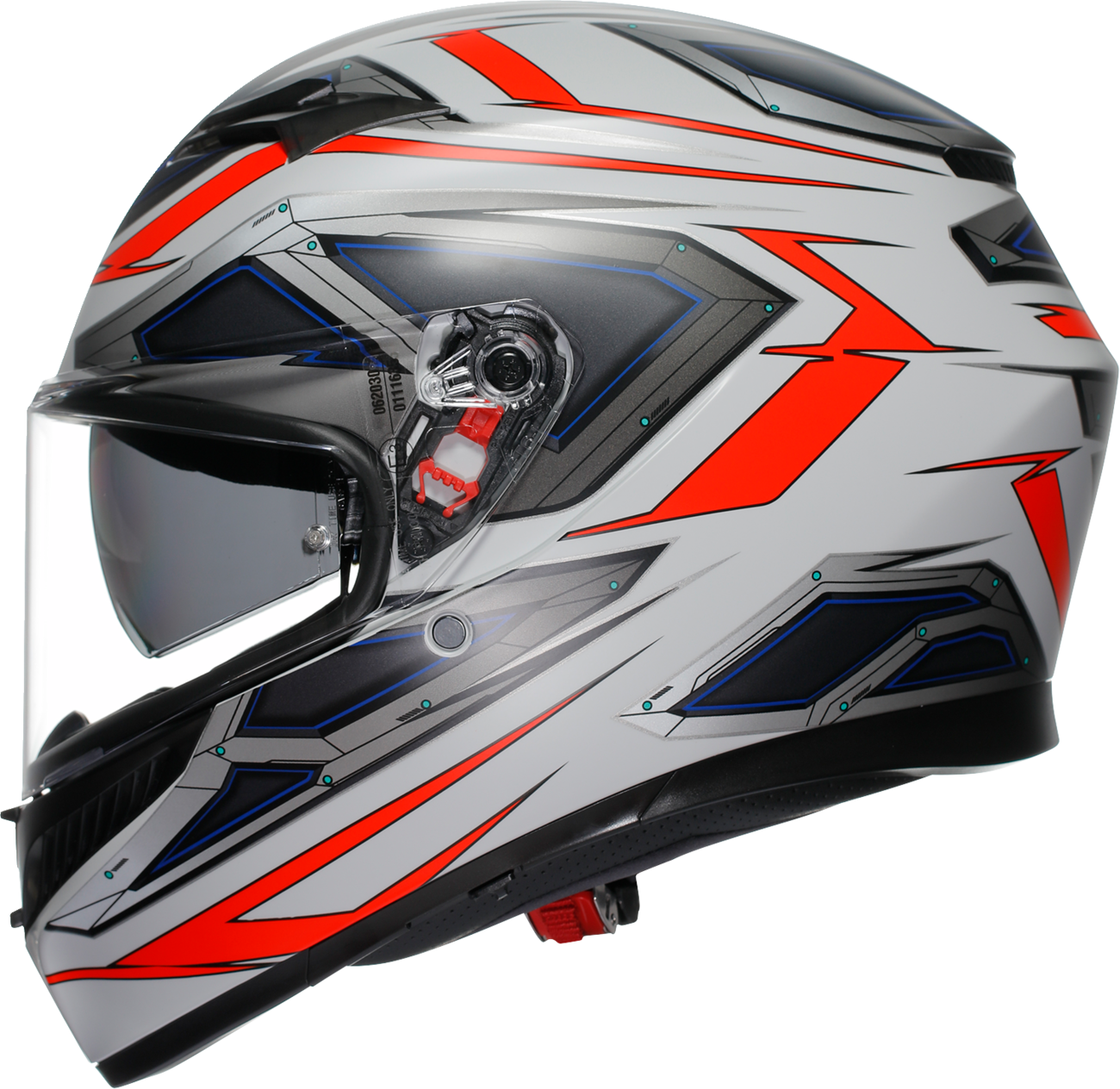 AGV K3 helmet in space matte white and red fluo, small size, featuring MaxVision lens for high-performance motorcycle riding.