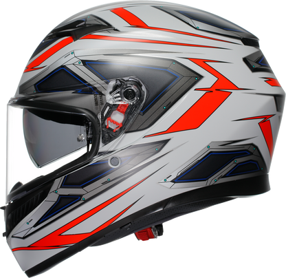 AGV K3 helmet in space matte white and red fluo, small size, featuring MaxVision lens for high-performance motorcycle riding.
