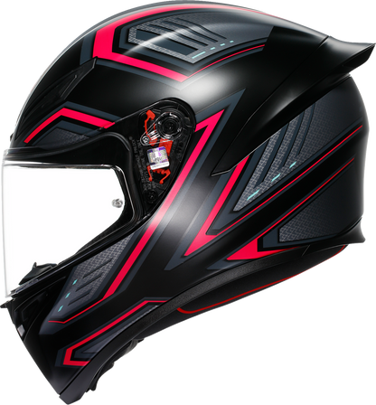 AGV K1 S motorcycle helmet in matte black and pink with ventilation and aerodynamic design, size XL, for safe riding.