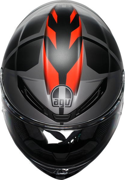 AGV K6 S racing helmet in matte black, gray, and red with aerodynamic design and lightweight construction, small size.