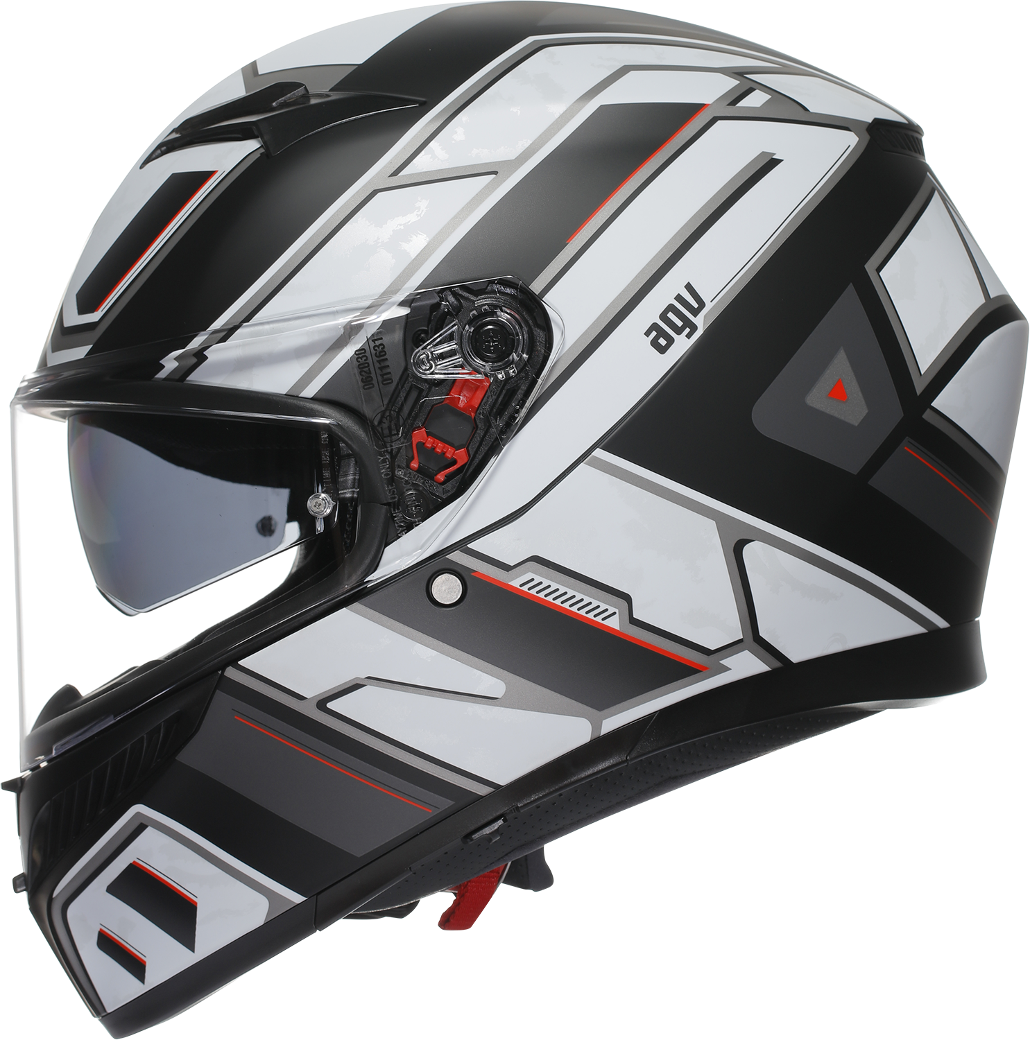 AGV K3 motorcycle helmet in matte black and white, large size, featuring aerodynamic design and enhanced safety for riders.