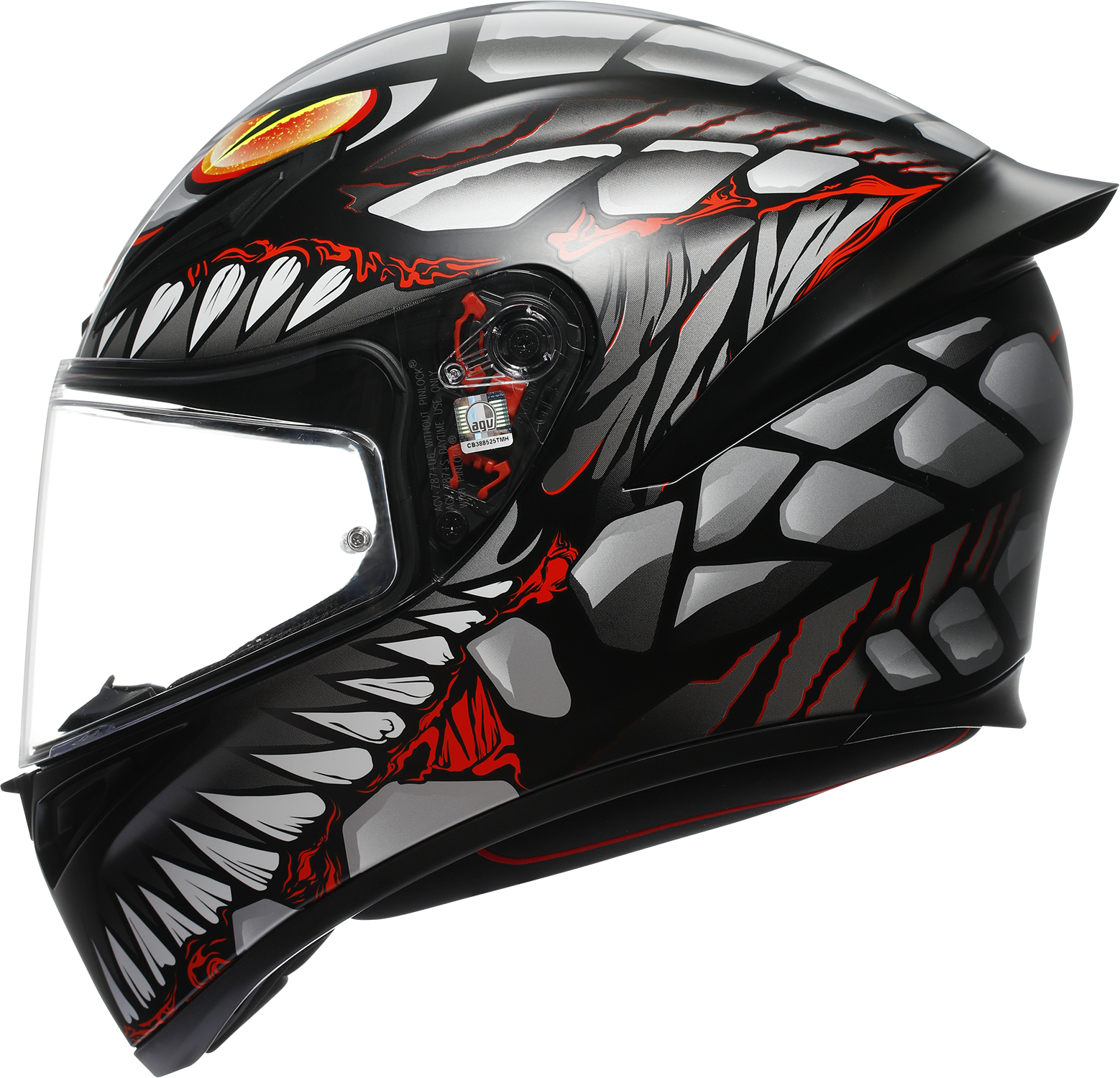 AGV K1 S Lyzard matte black, gray, and red motorcycle helmet, XL size with aerodynamic design and secure chin strap.