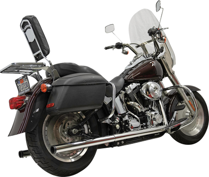 Chrome BASSANI XHAUST 1S98P dual drag pipe exhaust system for Harley Twin Cam and Softail motorcycles.