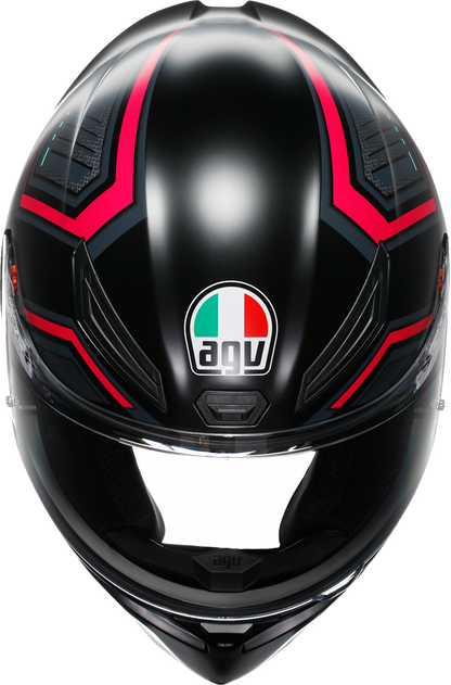 AGV K1 S motorcycle helmet in matte black and pink, XL size, featuring ventilation and aerodynamic design.