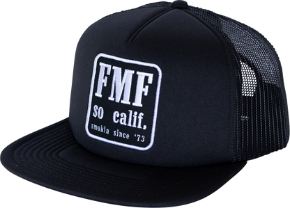 Black FMF country hat featuring a 5-panel trucker style with embroidered patch and mesh back for ventilation.