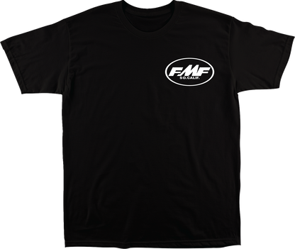 Black FMF Team T-Shirt in medium size, featuring the FMF logo and design, made from comfortable fabric.