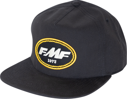 FMF Roper black 5-panel cap with embroidery and woven label, unstructured hat designed for casual wear.