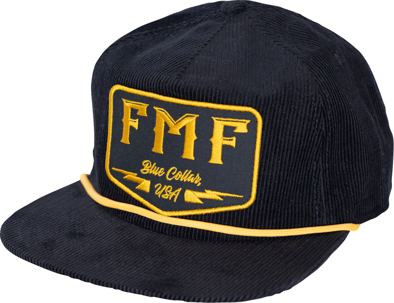 FMF Blue Collar Hat - Black SP25196909BLK with Cotton Corduroy and Trucker Snapback Design
