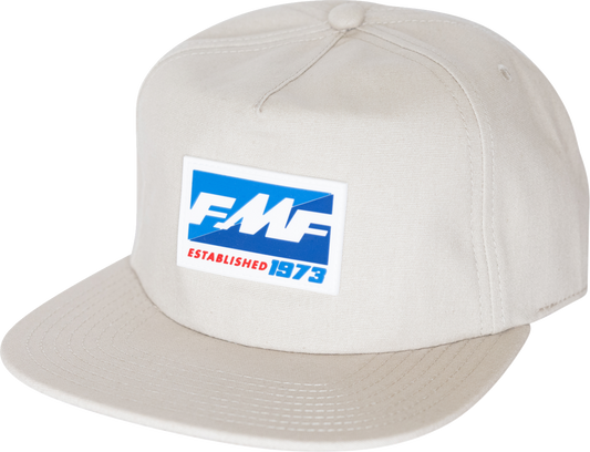 FMF Split Decision hat in sand color, stylish men's hat with branding logo, casual accessory for outdoor wear.