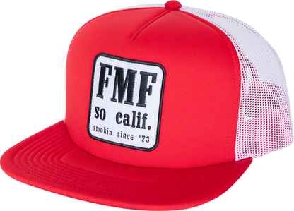 Red FMF Country Hat, 5-panel trucker snapback with embroidered patch, stylish and casual FMF branded cap.