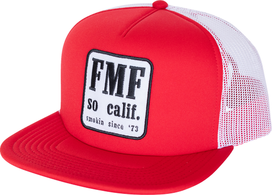 Red FMF Country Hat, 5-panel trucker snapback with embroidered patch, stylish and casual FMF branded cap.
