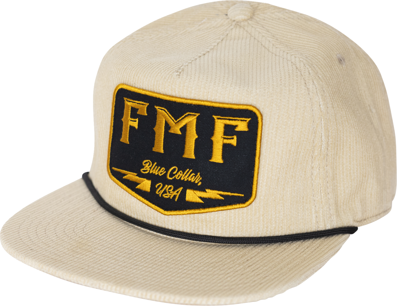 FMF Blue Collar Hat - Cream SP25196909CRM with 5-Panel Trucker Design and Embroidered FMF Logo