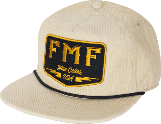 FMF Blue Collar Hat - Cream SP25196909CRM with 5-Panel Trucker Design and Embroidered FMF Logo