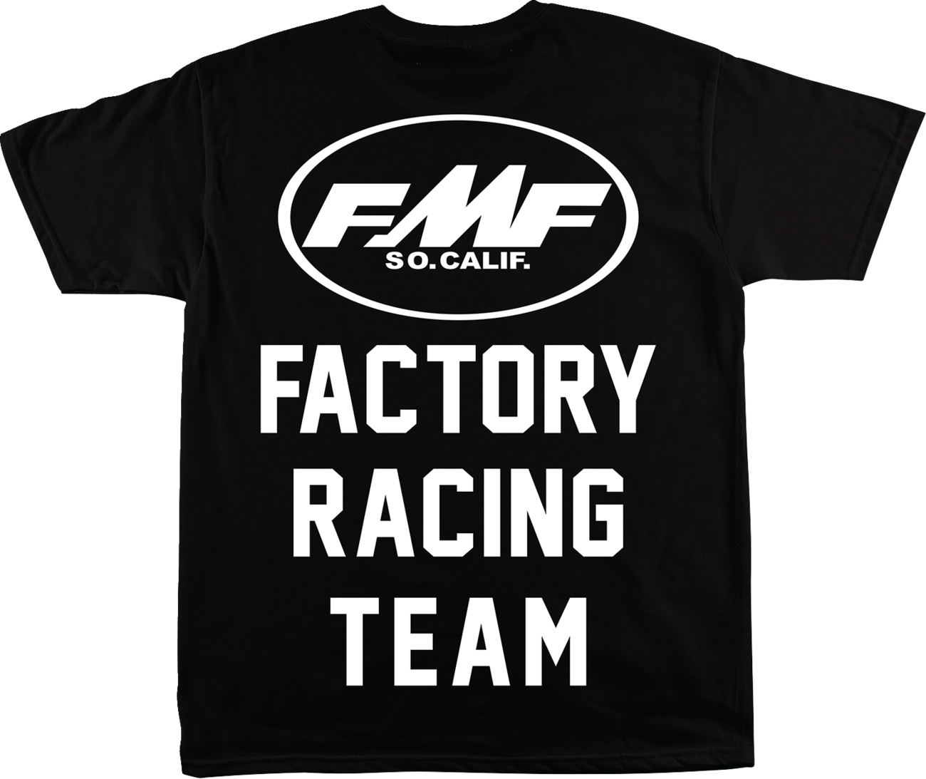 Black FMF Team T-Shirt in medium size, featuring the FMF logo and design, displayed on a plain background.