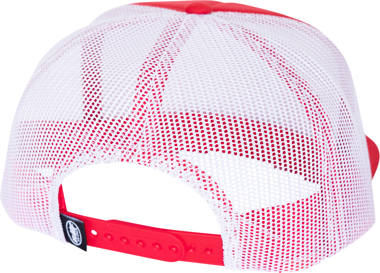 Red FMF Country Hat, 5-panel trucker snapback with embroidered patch, casual outdoor style, adjustable fit.
