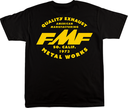 Black FMF The Shop T-Shirt in Large size, featuring the FMF logo and design on the front.