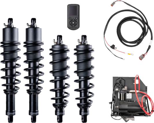 Legend Suspension Revo ATS adjustable air-assisted coil suspension kit for utility UTVs, featuring robust components and installation details.