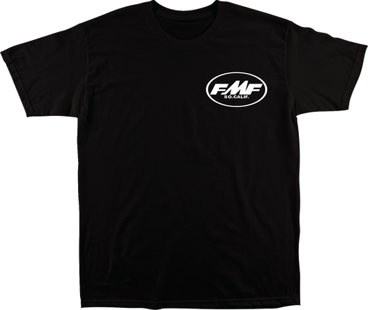 Black FMF Team T-Shirt in small size, featuring FMF branding and logo on the front, casual crew neck style.