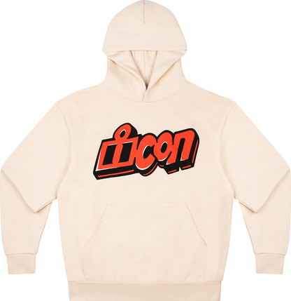 ICON ReDoodle™ Ivory Hoodie, large size, casual fit, front graphic design, soft fabric, men's fashion product.