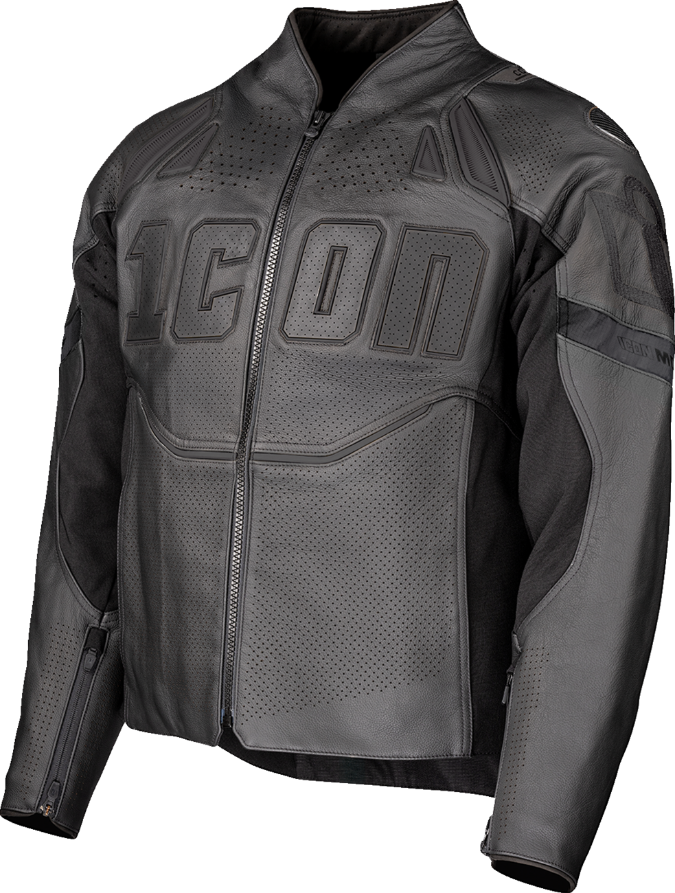 ICON Contra3™ Rizz Rizz stealth motorcycle riding jacket in medium, featuring protective armor and sleek black design.