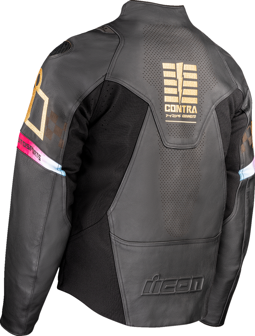 Black ICON Contra3™ Rizz Rizz motorcycle jacket with impact protection, removable liner, and large size, designed for safety and comfort.