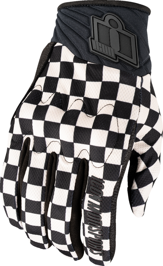 ICON Anthem3™ CX Gloves in checker pattern, small size, featuring protective padding and flexible design for motorcycle riding.
