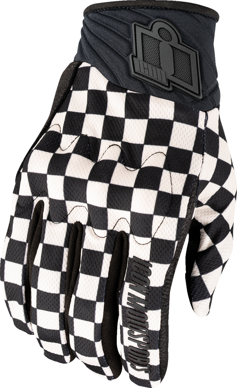 ICON Anthem3™ CX Checker Gloves in XL, black and gray with textured fingertips for enhanced grip and dexterity.