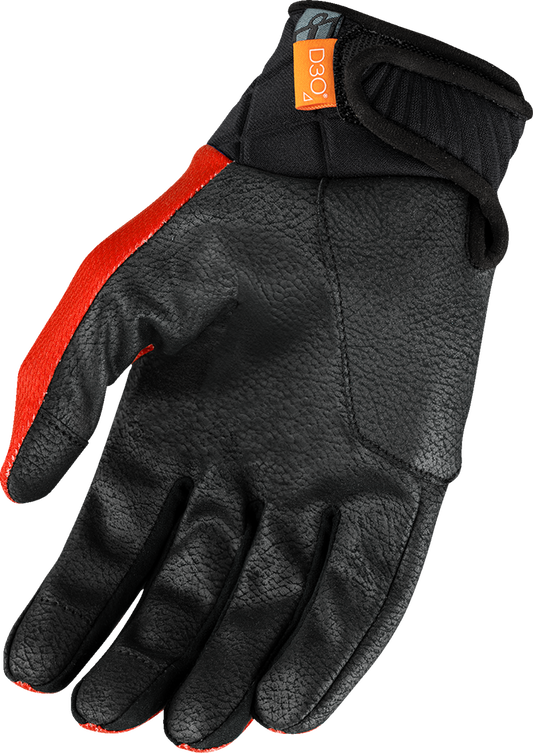 Red ICON Anthem3™ motorcycle gloves with reinforced palms and D3O® knuckle protection, small size, designed for riding safety.