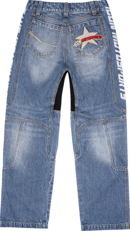 ICON Hooligan™ jeans with Cordura denim and air mesh panels, US 34, showing durable fabric and breathable design.