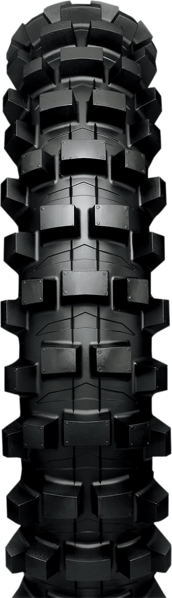 IRC M5B Evo rear off-road motorcycle tire, 100/90-19 size with 57M load rating, shown mounted on a motorcycle wheel.