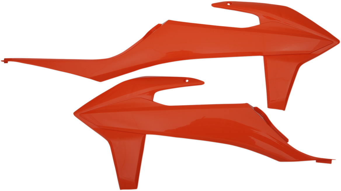 ACERBIS radiator shrouds in bright orange for motocross bikes, featuring durable body design with brand branding visible.