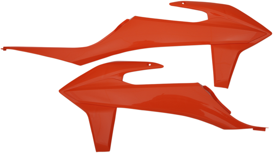 ACERBIS radiator shrouds in bright orange for motocross bikes, featuring durable body design with brand branding visible.