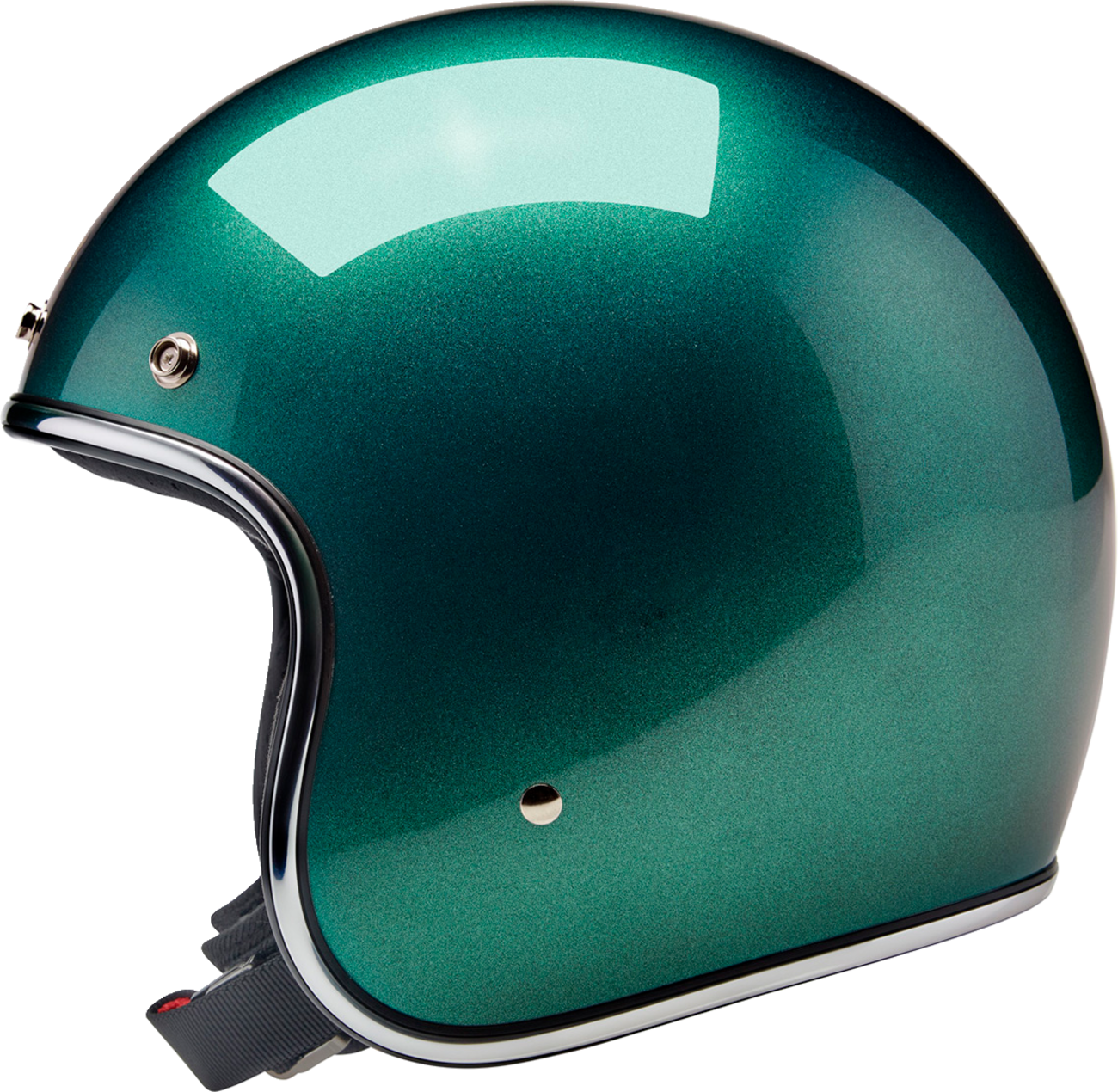 Biltwell Bonanza helmet in metallic Catalina green, medium size, featuring a glossy finish and classic helmet design.