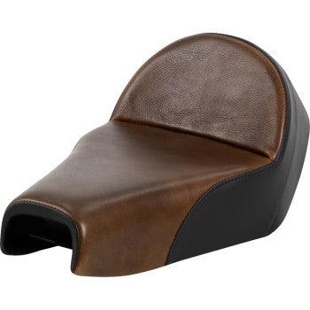 Bill's Exhausts SADDLEMEN Lariat Solo Seat in distressed leather for 4.5-gallon tanks, XL fit for Harley Davidson bikes.