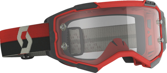 Bill's Exhausts SCOTT Fury Goggle in red and black with clear lenses, designed for engine protection and sporty style.