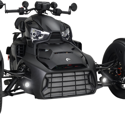 Bill's Exhausts SHOW CHROME Mini LED driving light mounted on engine for enhanced visibility and style.