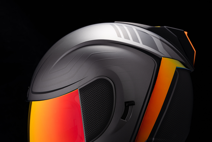 Red ICON Airform™ Helmet in XS size with Resurgent design from Bill's Exhausts, showing the sleek helmet profile.