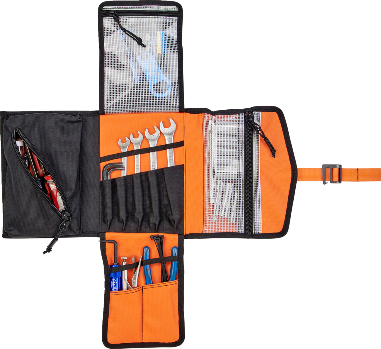 Black BILTWELL EXFIL-0 2.0 Tool Roll with body images, showcasing durable fabric and multiple compartments for tools.