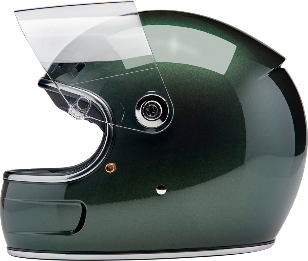 BILTWELL Gringo SV helmet in metallic Sierra green, medium size, with a smooth aerodynamic design and matte finish.