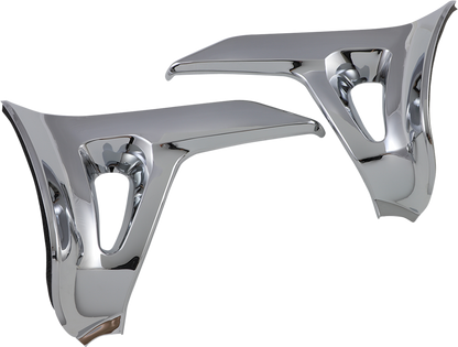 Chrome battery side cover trim for engine by Bill's Exhausts, showcasing its shiny, reflective chrome finish and sleek design.