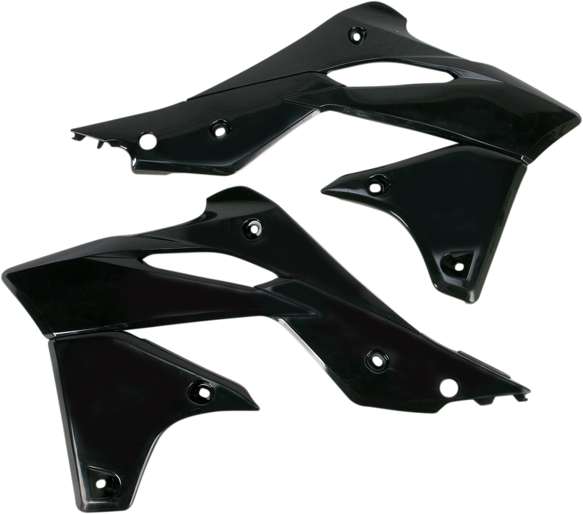 Acerbis radiator shrouds in black, designed for motorcycle body protection, with sleek aerodynamic styling.