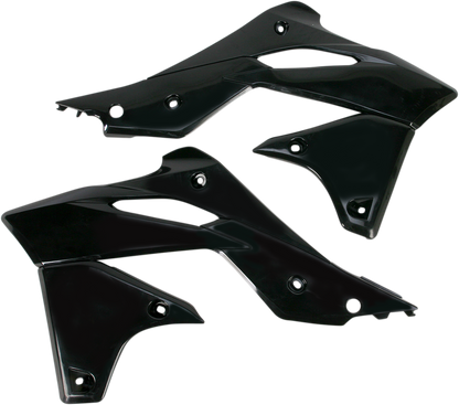 Acerbis radiator shrouds in black, designed for motorcycle body protection, with sleek aerodynamic styling.