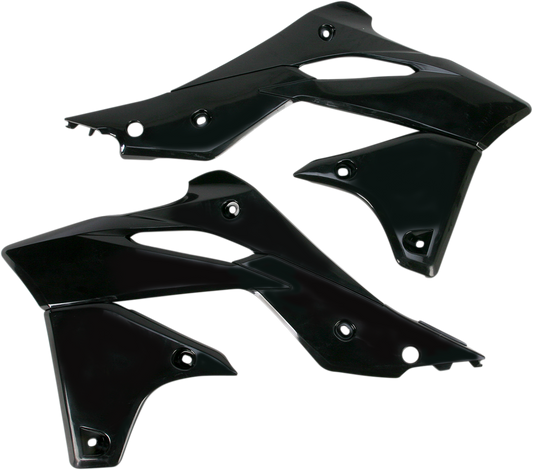 Acerbis radiator shrouds in black, designed for motorcycle body protection, with sleek aerodynamic styling.