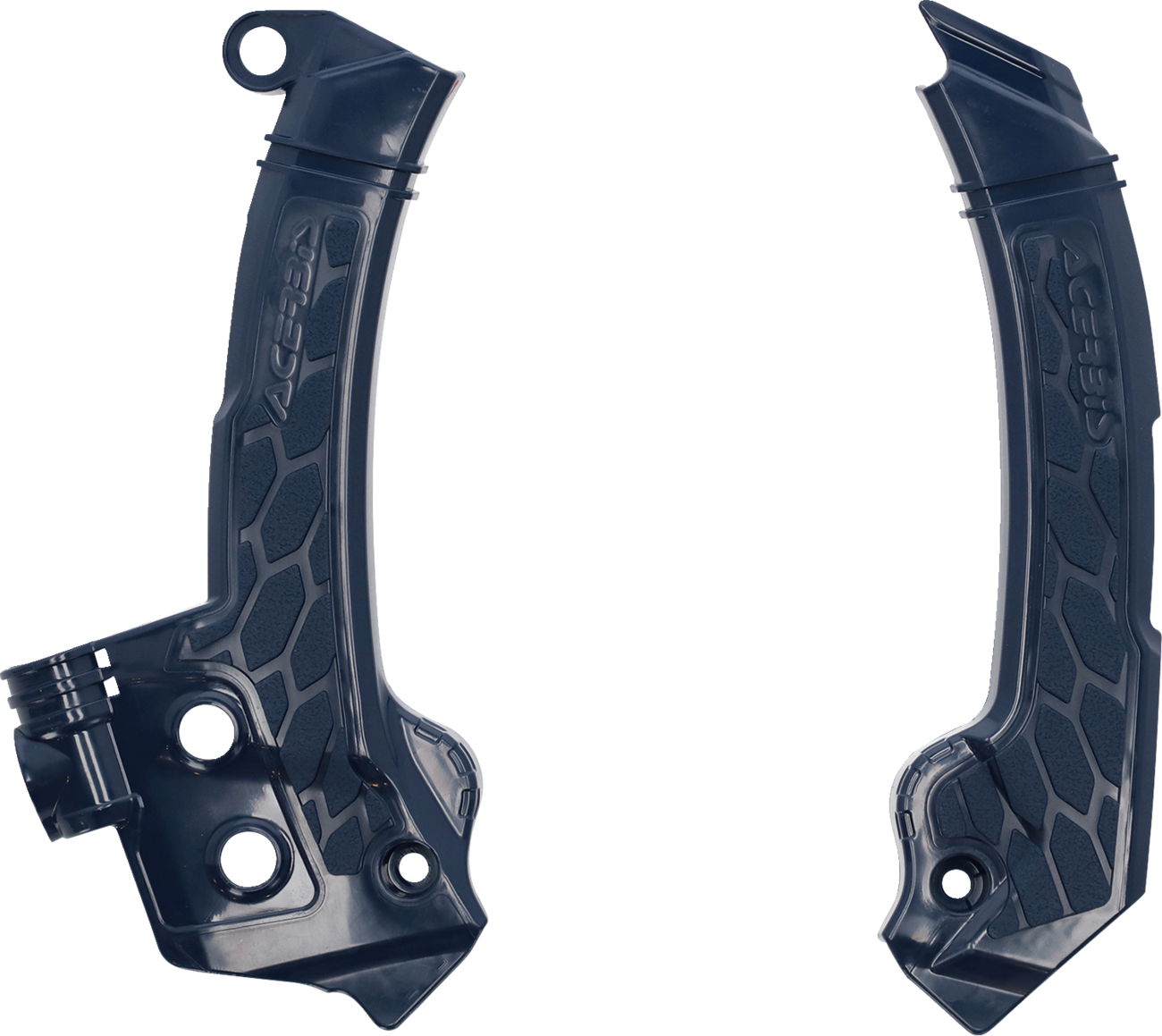 Blue Acerbis X-Grip frame guards for motorcycle body protection, designed to fit with Bill's Exhausts branding.
